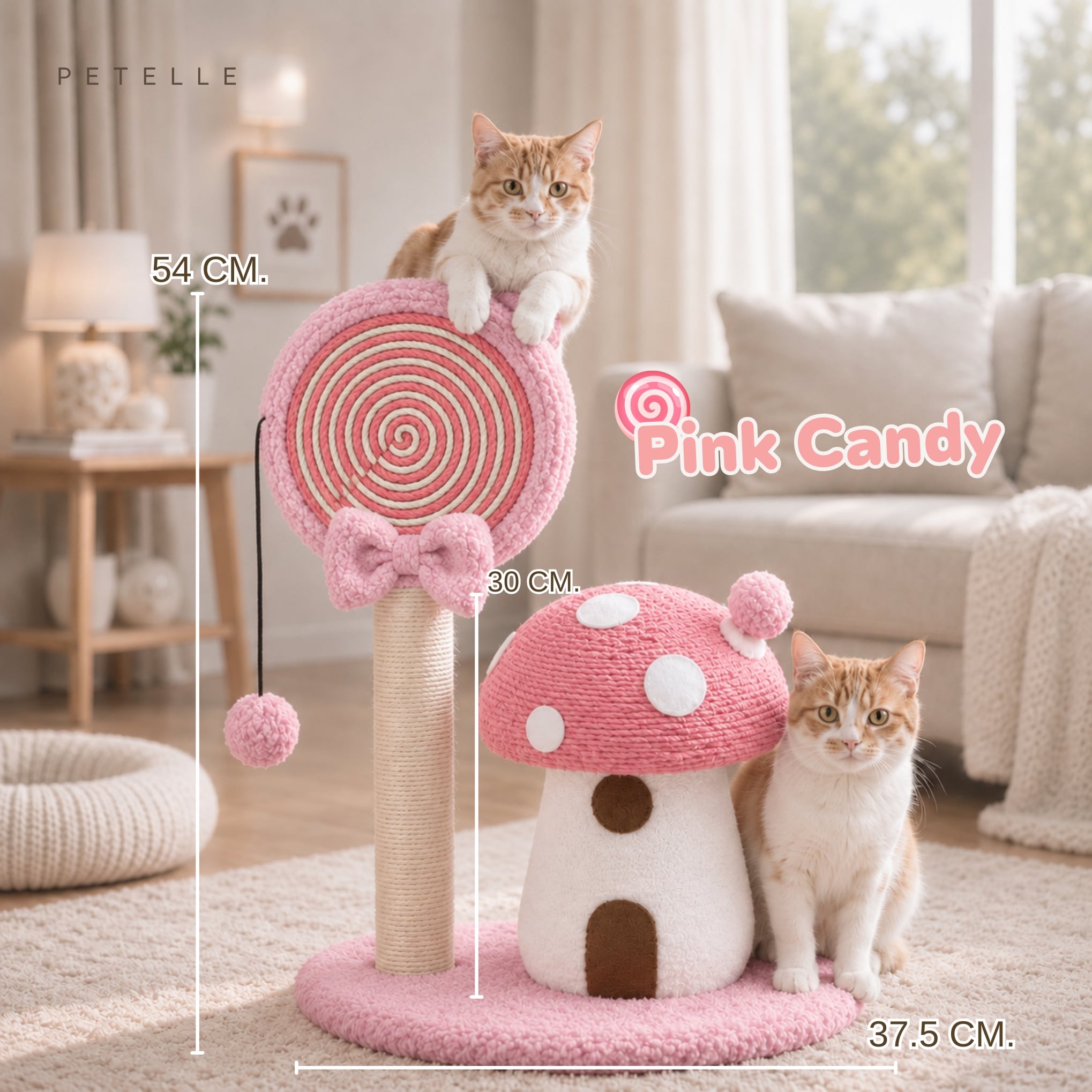 เสาลับเล็บแมวพร้อมของเล่น PETELLE รุ่น CANDY SERIES สีชมพู_1